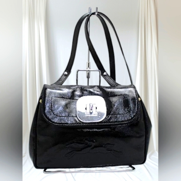 Longchamp Handbags - Longchamp Black Leather Logo Shoulder Bag Y2K